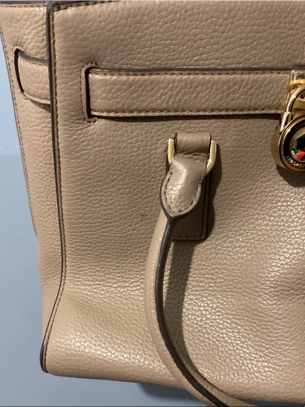 Michael Kors Pebble Leather Satchel in Taupe Beige with Gold Hardware